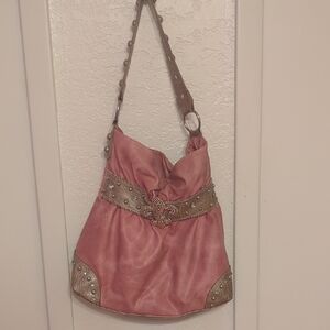 Pink and Tan Women's Shoulder Bag